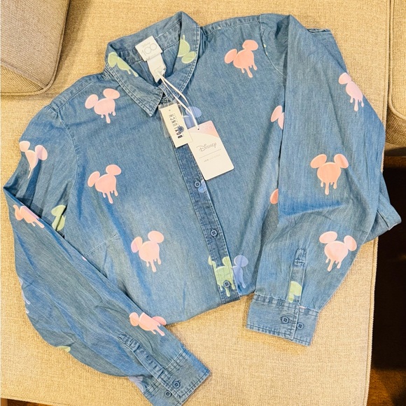 Disney Blue Denim Shirt/Dress with Pastel Mickey Mouse Design - Picture 1 of 9
